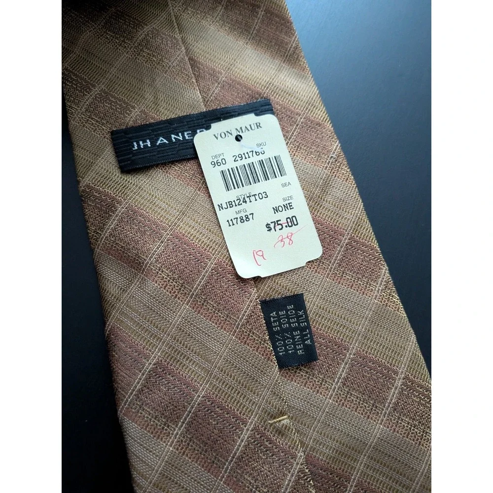 Jhane Barnes Tie Men's Golden Wheat Geometric 100%‎ Silk Necktie New NWT Italy